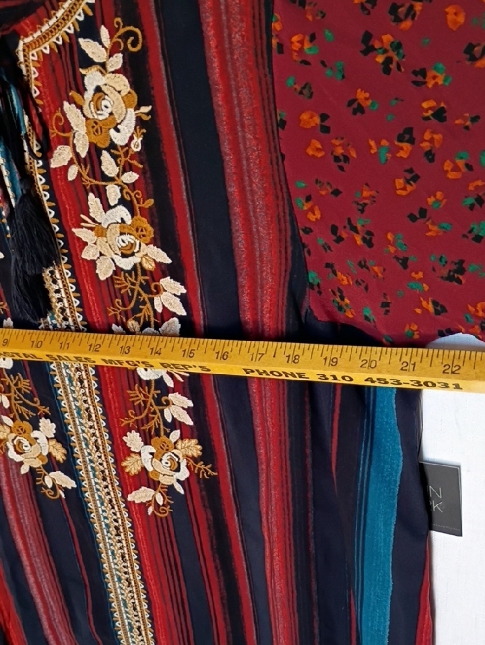 John Mark Embroidered Striped Boho Tunic in Red, Navy & Teal Size XL - Picture 8 of 13